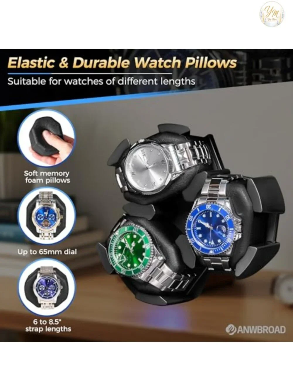 Wooden 3-Slot Automatic Watch Winder with Quiet Motor